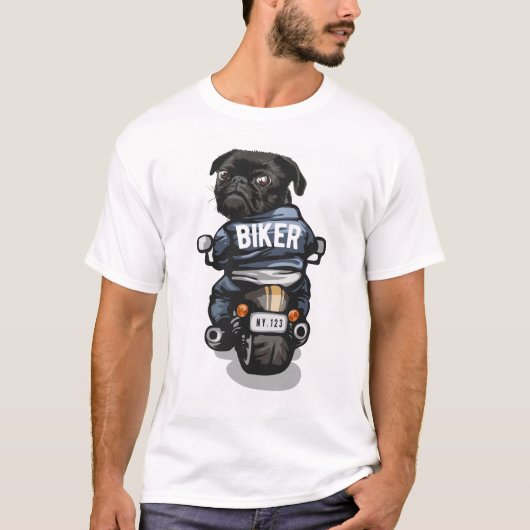 バイクもしくは自転車に乗る人パグTシャツ Tシャツ (正面)