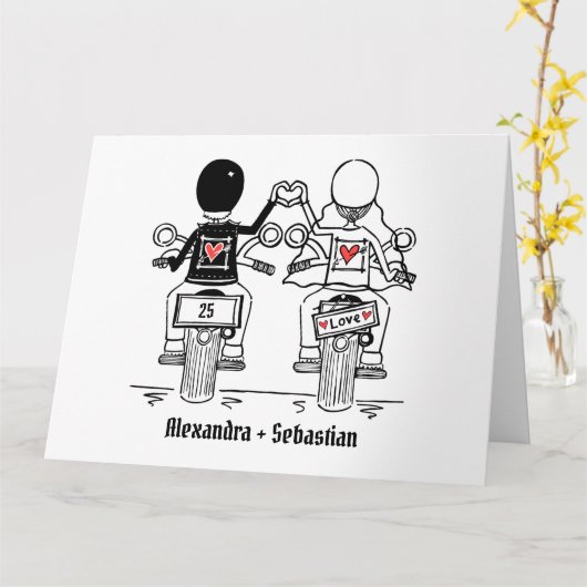 バイクもしくは自転車に乗る人パーソナライズされたの記念日 カード (黄色い花)