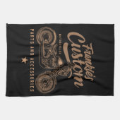 バイクもしくは自転車に乗る人パーソナライズされたカスタムボバーオートバイガレージ キッチンタオル (横)