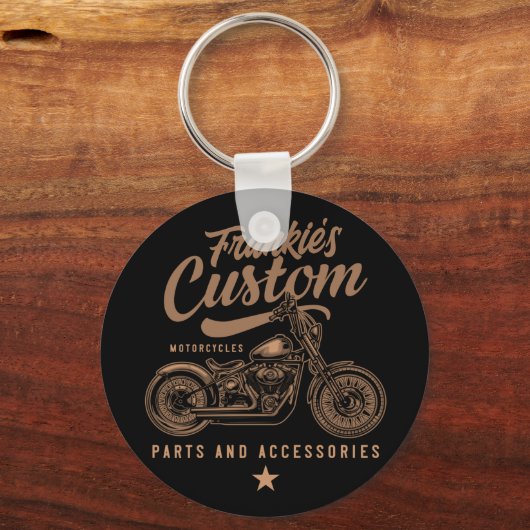 バイクもしくは自転車に乗る人パーソナライズされたカスタムボバーオートバイガレージ キーホルダー (正面)