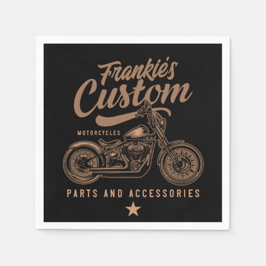 バイクもしくは自転車に乗る人パーソナライズされたカスタムボバーオートバイガレージ スタンダードカクテルナプキン (正面)