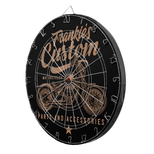 バイクもしくは自転車に乗る人パーソナライズされたカスタムボバーオートバイガレージ ダーツボード (正面右)