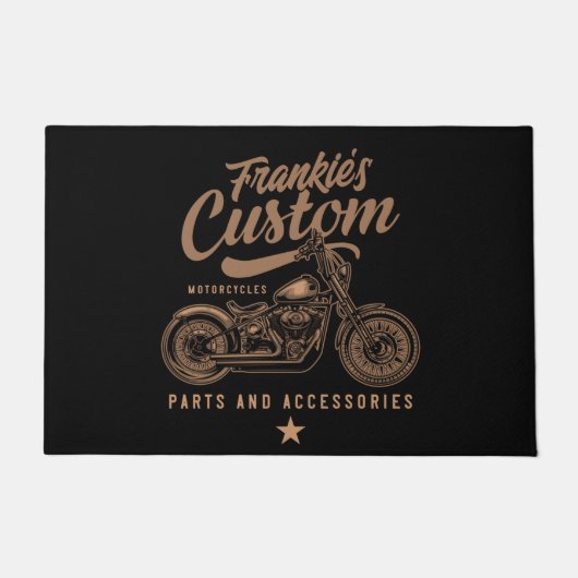 バイクもしくは自転車に乗る人パーソナライズされたカスタムボバーオートバイガレージ ドアマット (正面)