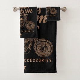 バイクもしくは自転車に乗る人パーソナライズされたカスタムボバーオートバイガレージ バスタオルセット