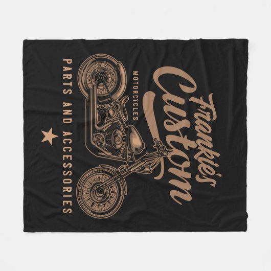 バイクもしくは自転車に乗る人パーソナライズされたカスタムボバーオートバイガレージ フリースブランケット (正面(横))