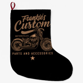 バイクもしくは自転車に乗る人パーソナライズされたカスタムボバーオートバイガレージ ラージクリスマスストッキング