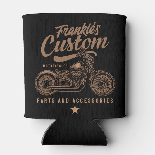 バイクもしくは自転車に乗る人パーソナライズされたカスタムボバーオートバイガレージ 缶クーラー (裏面)