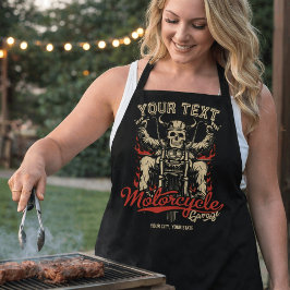 バイクもしくは自転車に乗る人パーソナライズされたスケルトンオートバイショップガレージ エプロン