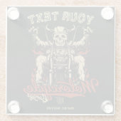 バイクもしくは自転車に乗る人パーソナライズされたスケルトンオートバイショップガレージ ガラスコースター (裏面)