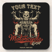 バイクもしくは自転車に乗る人パーソナライズされたスケルトンオートバイショップガレージ コースター (正面)