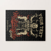 バイクもしくは自転車に乗る人パーソナライズされたスケルトンオートバイショップガレージ ジグソーパズル (横)