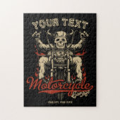 バイクもしくは自転車に乗る人パーソナライズされたスケルトンオートバイショップガレージ ジグソーパズル (縦)