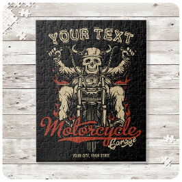 バイクもしくは自転車に乗る人パーソナライズされたスケルトンオートバイショップガレージ ジグソーパズル