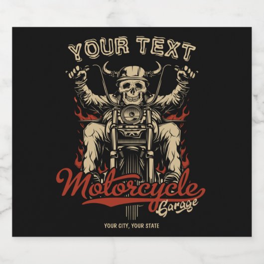 バイクもしくは自転車に乗る人パーソナライズされたスケルトンオートバイショップガレージ ビールラベル (シングルラベル)