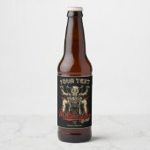 バイクもしくは自転車に乗る人パーソナライズされたスケルトンオートバイショップガレージ ビールラベル (正面)