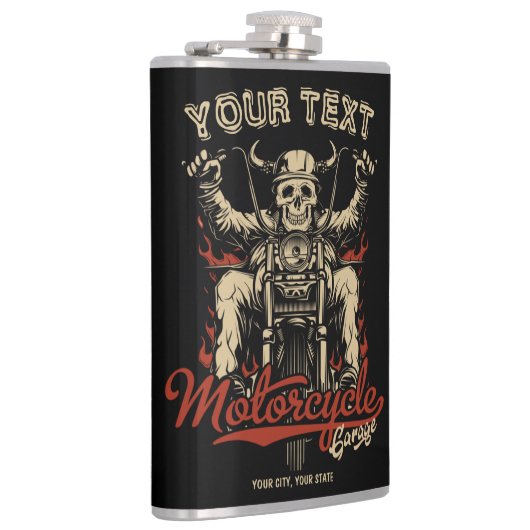 バイクもしくは自転車に乗る人パーソナライズされたスケルトンオートバイショップガレージ フラスク (右)