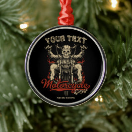 バイクもしくは自転車に乗る人パーソナライズされたスケルトンオートバイショップガレージ メタルオーナメント