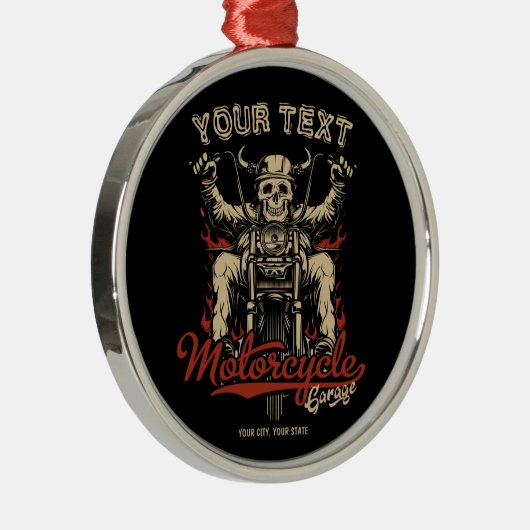 バイクもしくは自転車に乗る人パーソナライズされたスケルトンオートバイショップガレージ メタルオーナメント (右)