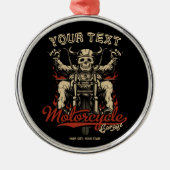 バイクもしくは自転車に乗る人パーソナライズされたスケルトンオートバイショップガレージ メタルオーナメント (正面)