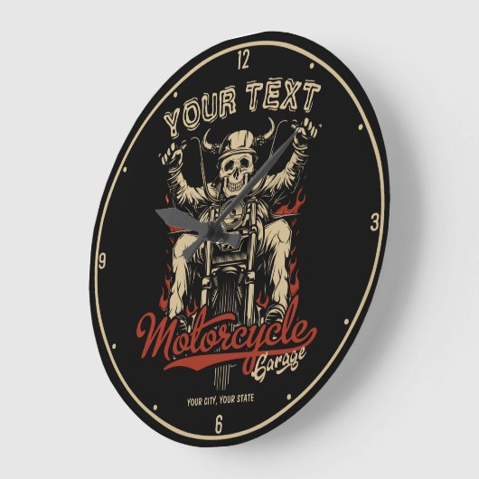 バイクもしくは自転車に乗る人パーソナライズされたスケルトンオートバイショップガレージ ラージ壁時計 (傾斜)