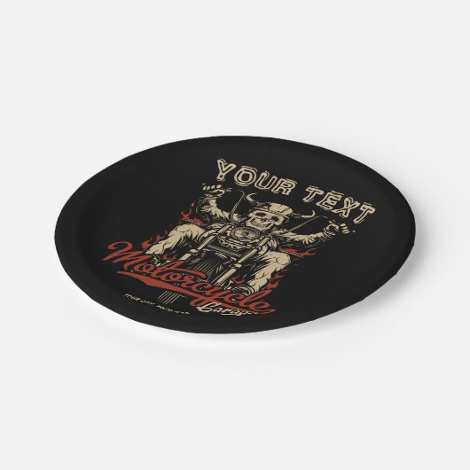 バイクもしくは自転車に乗る人パーソナライズされたスケルトンオートバイショップガーグ ペーパープレート (アングル)