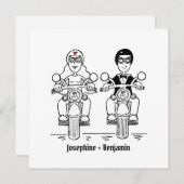 バイクもしくは自転車に乗る人パーソナライズされたバイク結婚式招待状 招待状 (正面/裏面)