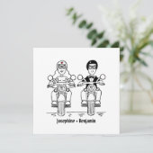 バイクもしくは自転車に乗る人パーソナライズされたバイク結婚式招待状 招待状 (スタンド正面)