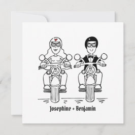 バイクもしくは自転車に乗る人パーソナライズされたバイク結婚式招待状 招待状