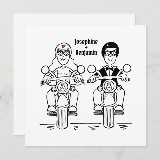 バイクもしくは自転車に乗る人パーソナライズされたバイク結婚式招待状 招待状 (正面/裏面)