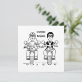バイクもしくは自転車に乗る人パーソナライズされたバイク結婚式招待状 招待状 (スタンド正面)