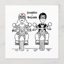 バイクもしくは自転車に乗る人パーソナライズされたバイク結婚式招待状