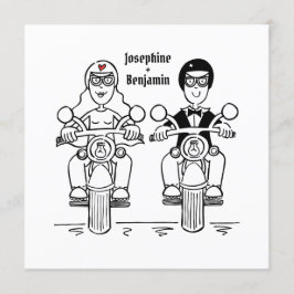 バイクもしくは自転車に乗る人パーソナライズされたバイク結婚式招待状 招待状