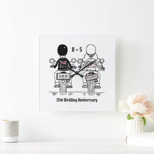 バイクもしくは自転車に乗る人パーソナライズされたバイク記念日ギフト スクエア壁時計 (ホーム)