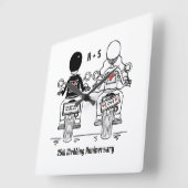 バイクもしくは自転車に乗る人パーソナライズされたバイク記念日ギフト スクエア壁時計 (傾斜)