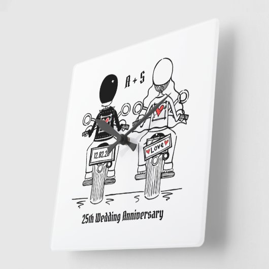 バイクもしくは自転車に乗る人パーソナライズされたバイク記念日ギフト スクエア壁時計 (傾斜)