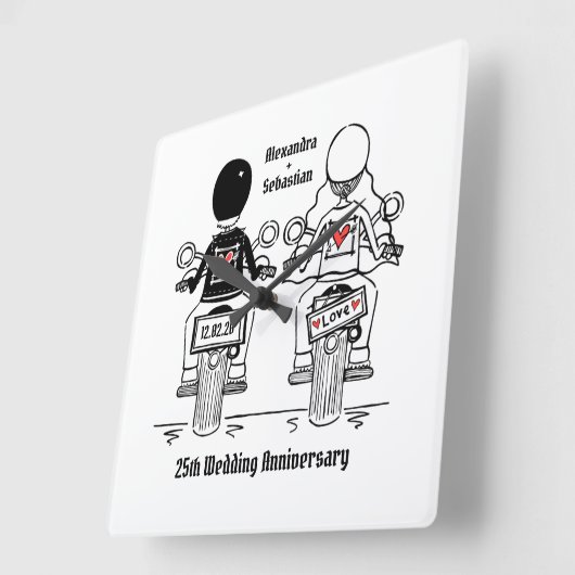 バイクもしくは自転車に乗る人パーソナライズされたバイク記念日ギフト スクエア壁時計 (傾斜)