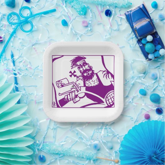 バイクもしくは自転車に乗る人パープルスクエア紙プレート ペーパープレート (パーティー)