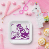 バイクもしくは自転車に乗る人パープルスクエア紙プレート ペーパープレート (パーティー)