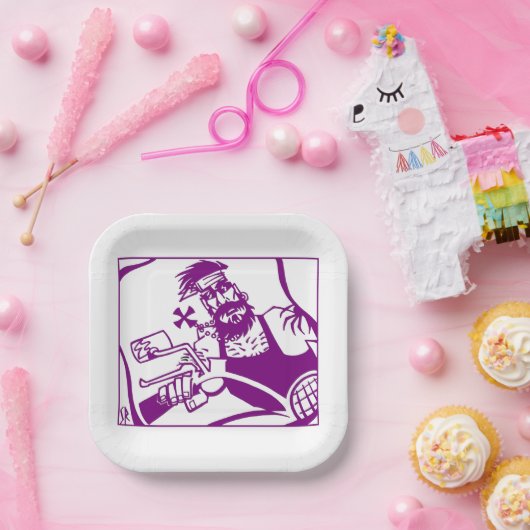 バイクもしくは自転車に乗る人パープルスクエア紙プレート ペーパープレート (パーティー)