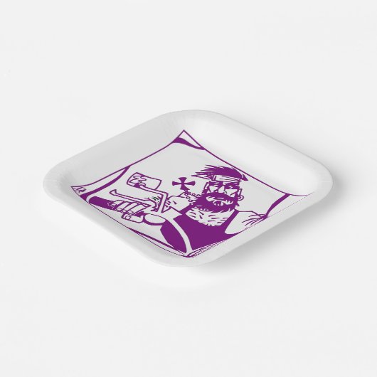 バイクもしくは自転車に乗る人パープルスクエア紙プレート ペーパープレート (傾斜あり)