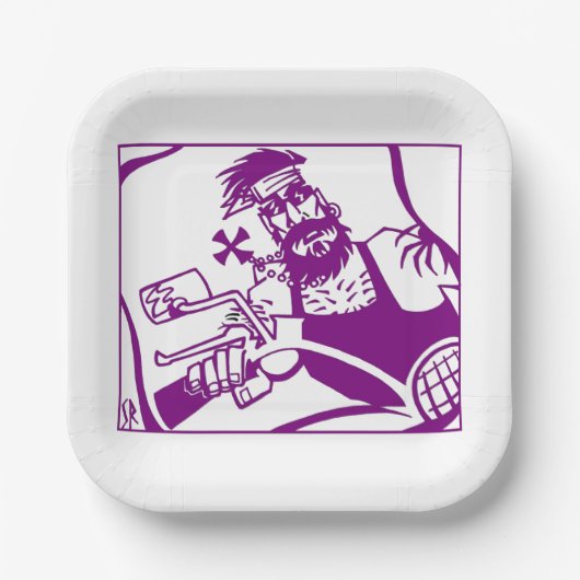 バイクもしくは自転車に乗る人パープルスクエア紙プレート ペーパープレート (正面)