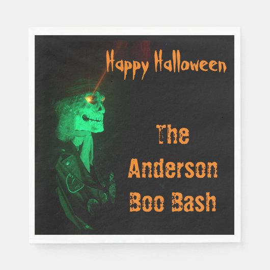 バイクもしくは自転車に乗る人ビリーハロウィーンスケルトンブラック&オレンジ スタンダードランチョンナプキン (正面)