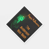 バイクもしくは自転車に乗る人ビリーハロウィーンスケルトンブラック&オレンジ スタンダードランチョンナプキン (角)