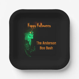 バイクもしくは自転車に乗る人ビリーハロウィーンスケルトンブラック&オレンジ ペーパープレート