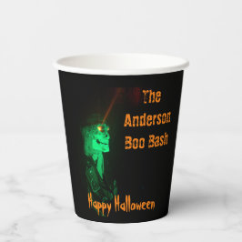 バイクもしくは自転車に乗る人ビリーハロウィーンスケルトンブラック&オレンジ 紙コップ