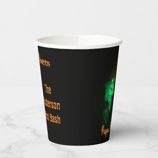 バイクもしくは自転車に乗る人ビリーハロウィーンスケルトンブラック&オレンジ 紙コップ (左)