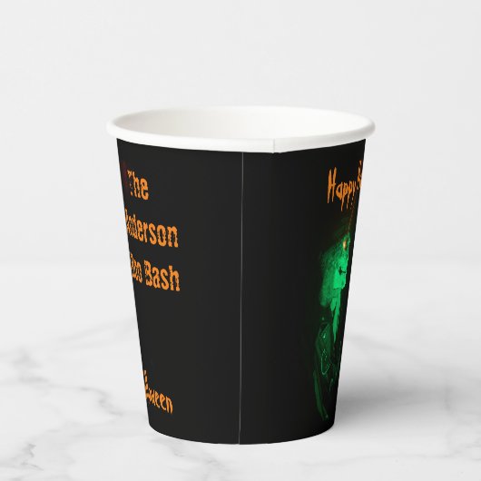 バイクもしくは自転車に乗る人ビリーハロウィーンスケルトンブラック&オレンジ 紙コップ (右)