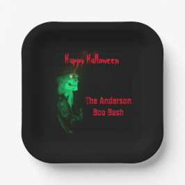 バイクもしくは自転車に乗る人ビリーハロウィーンスケルトンブラック&レッド ペーパープレート