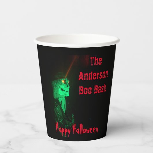 バイクもしくは自転車に乗る人ビリーハロウィーンスケルトンブラック&レッド 紙コップ (裏面)