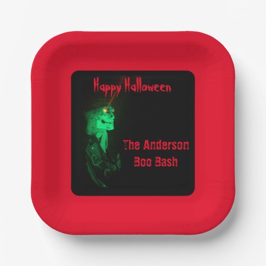 バイクもしくは自転車に乗る人ビリーハロウィーンスケルトンブラッドレッド&ブラック ペーパープレート (正面)